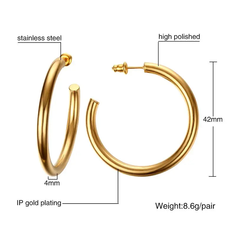 Gold-tone 42 mm round hoop earrings, 4 mm wide