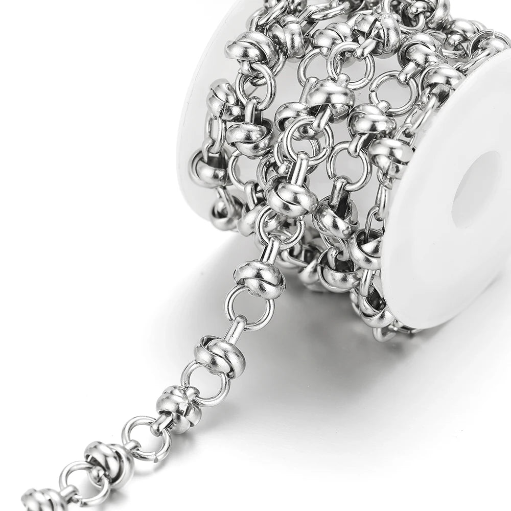 Stainless steel chunky chain with round bead-like connectors for DIY jewelry