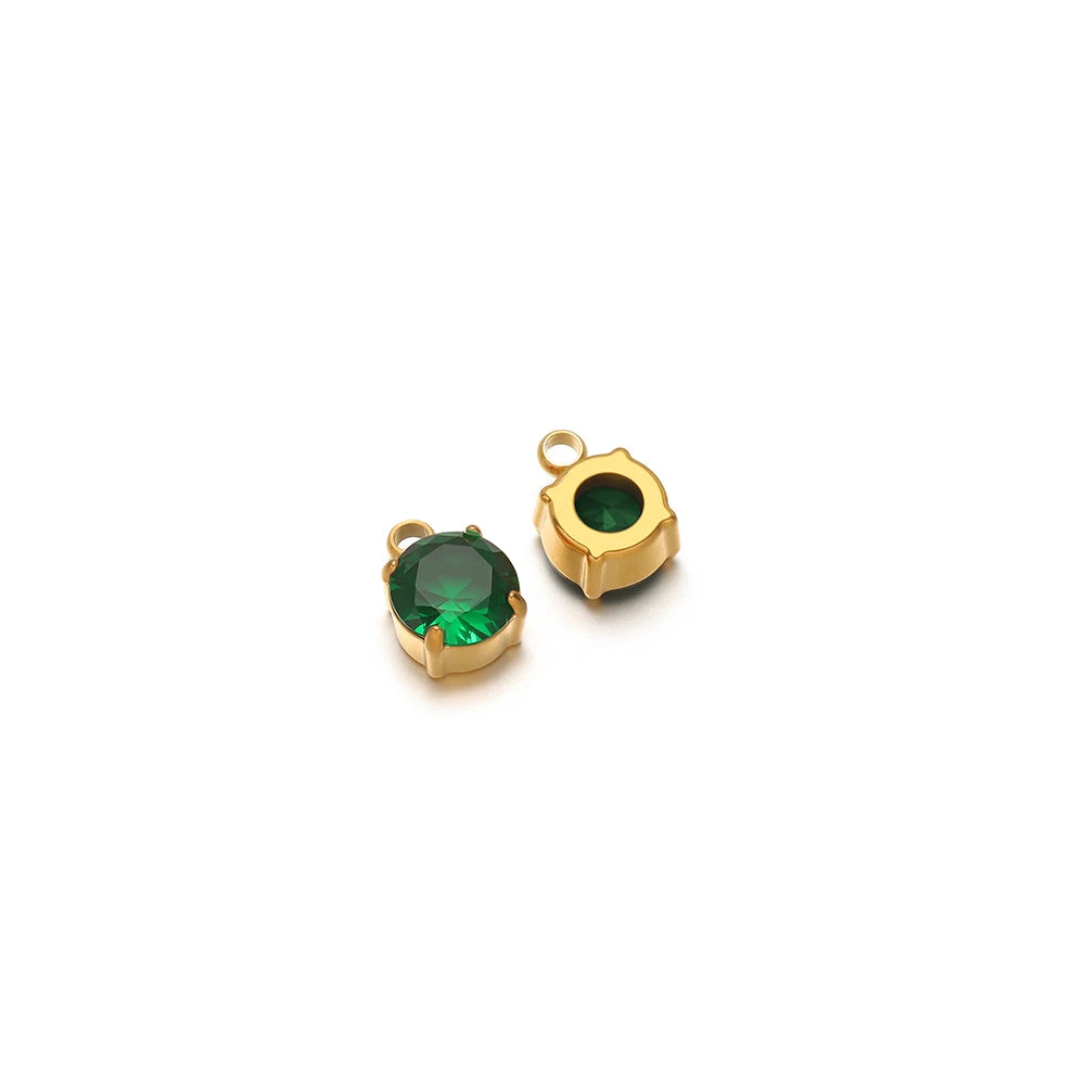 Round green glass crystal sewing claw rhinestones, gold setting with loop bail