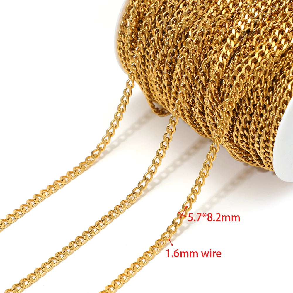 Gold-plated Cuban link chain, 5.7x8.2mm links, 1.6mm wire