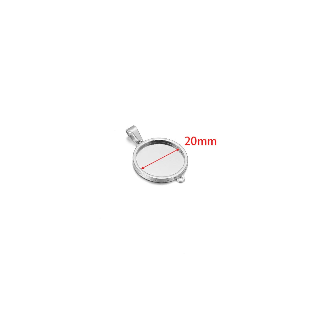 Stainless steel round pendant cabochon base setting tray charm, 20mm