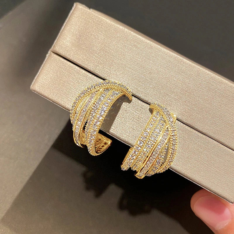 Cubic Zirconia Versatile Hoop Earrings Luxury Ear Accessories Wedding Jewelry Gift
