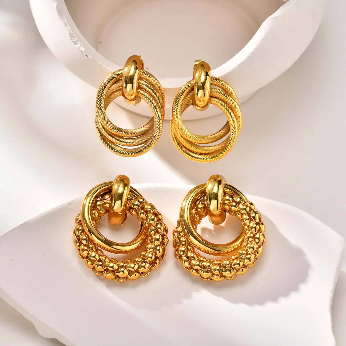 Geometric Waterproof Chunky Jewelry Inlocked Circle Twist Statement Earrings