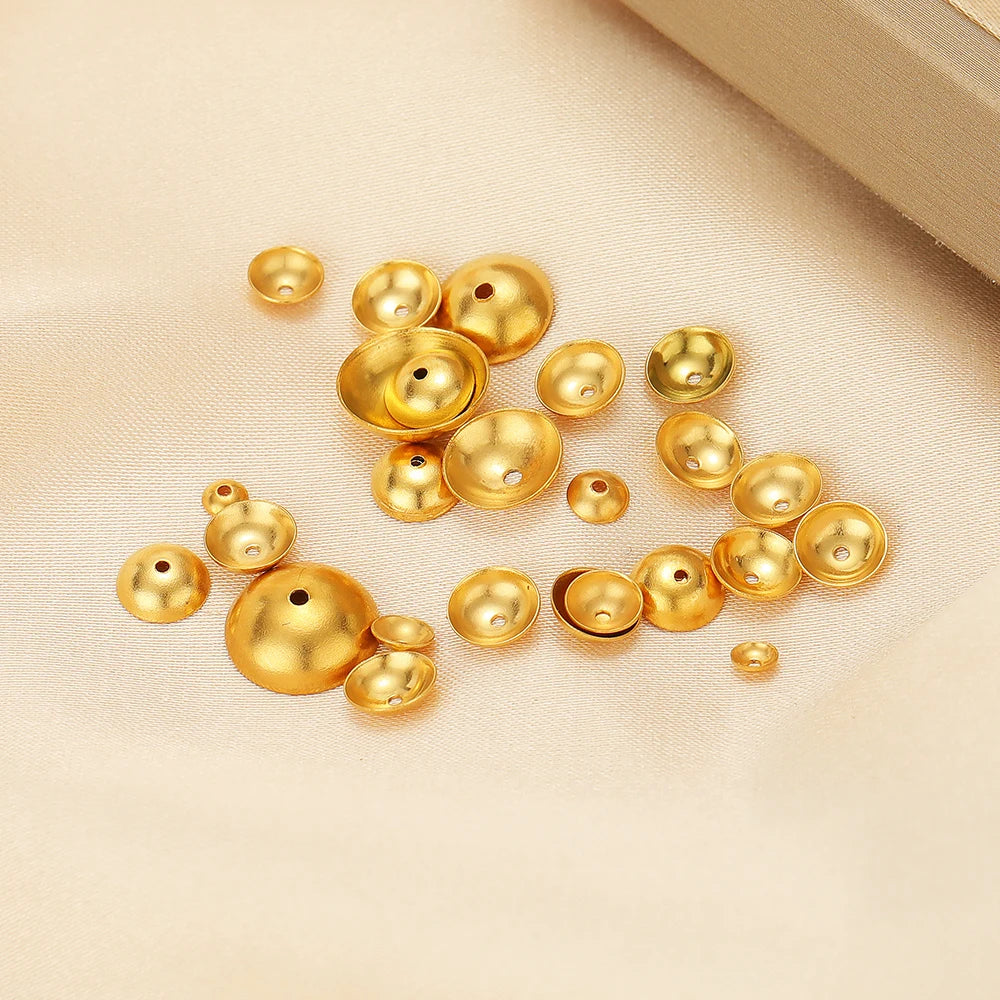 Bulk bag of gold-tone spacer bead caps, round domes with center holes
