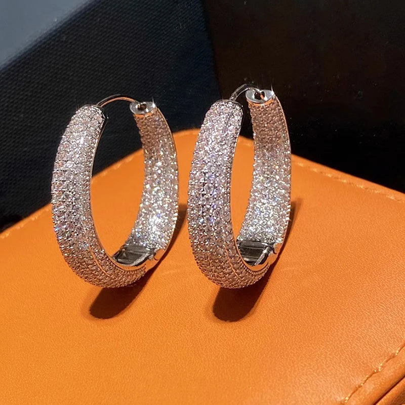 Fashion Shining Zirconia Circle Round Hoop Earrings For Women Party Jewelry