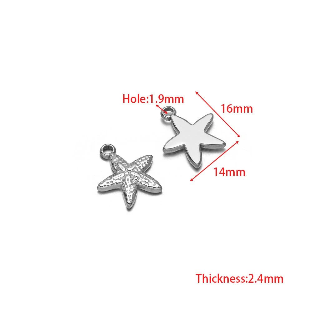 Silver star pendant charm and silver starfish pendant charm with loop bails