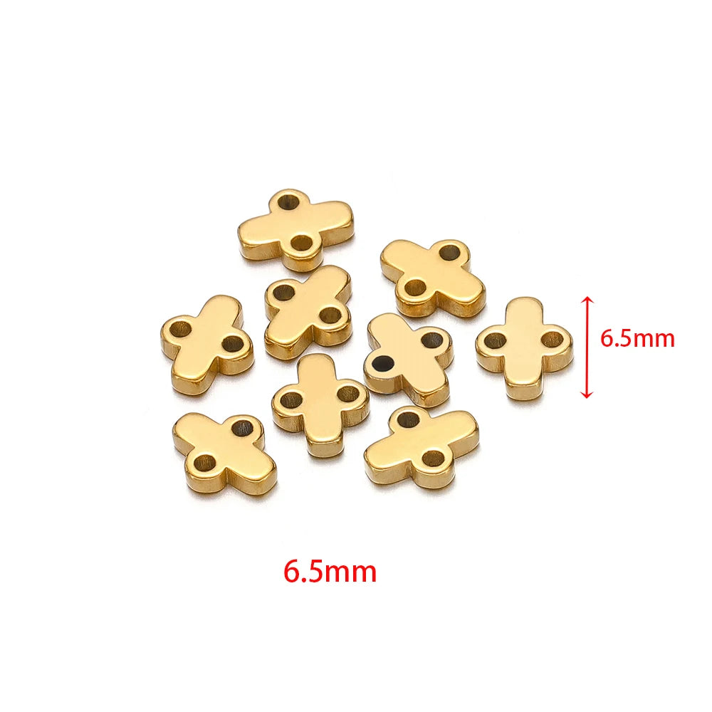 Gold-tone multilayer clasp bail connectors, small cross-shaped bar links, 6.5mm