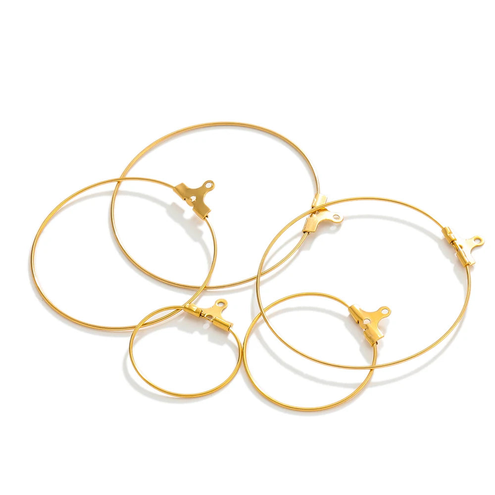 Gold color stainless steel hoop earring findings with clasp hooks, assorted pairs