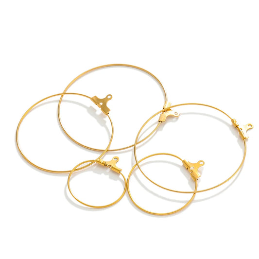 Gold color stainless steel hoop earring findings with clasp hooks, assorted pairs