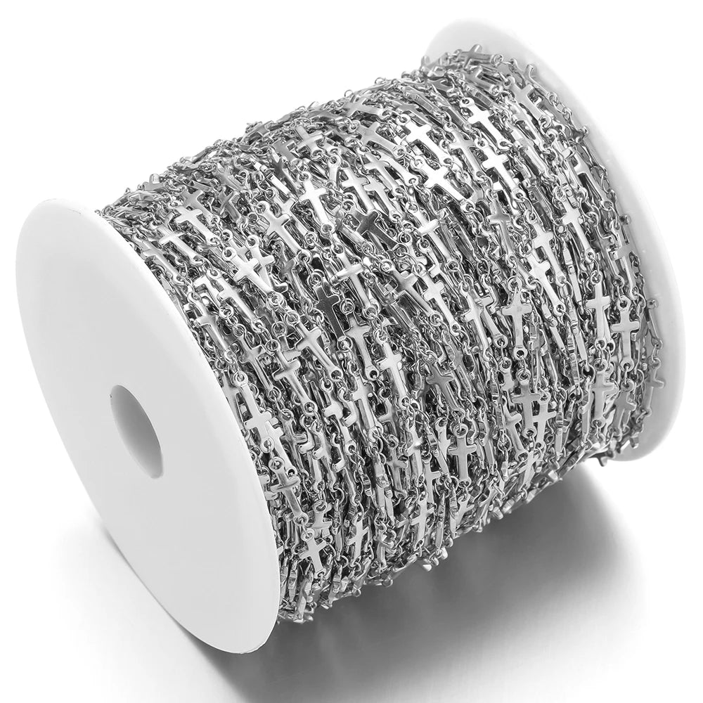 Silver-tone cross chain on spool, repeating small cross link connectors