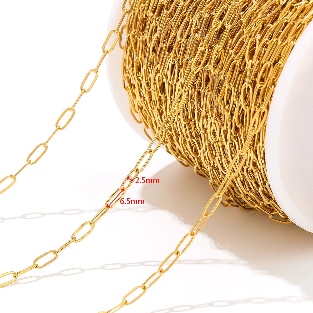 Gold-tone flat link chain, 2.5mm x 6.5mm links, for DIY jewelry making