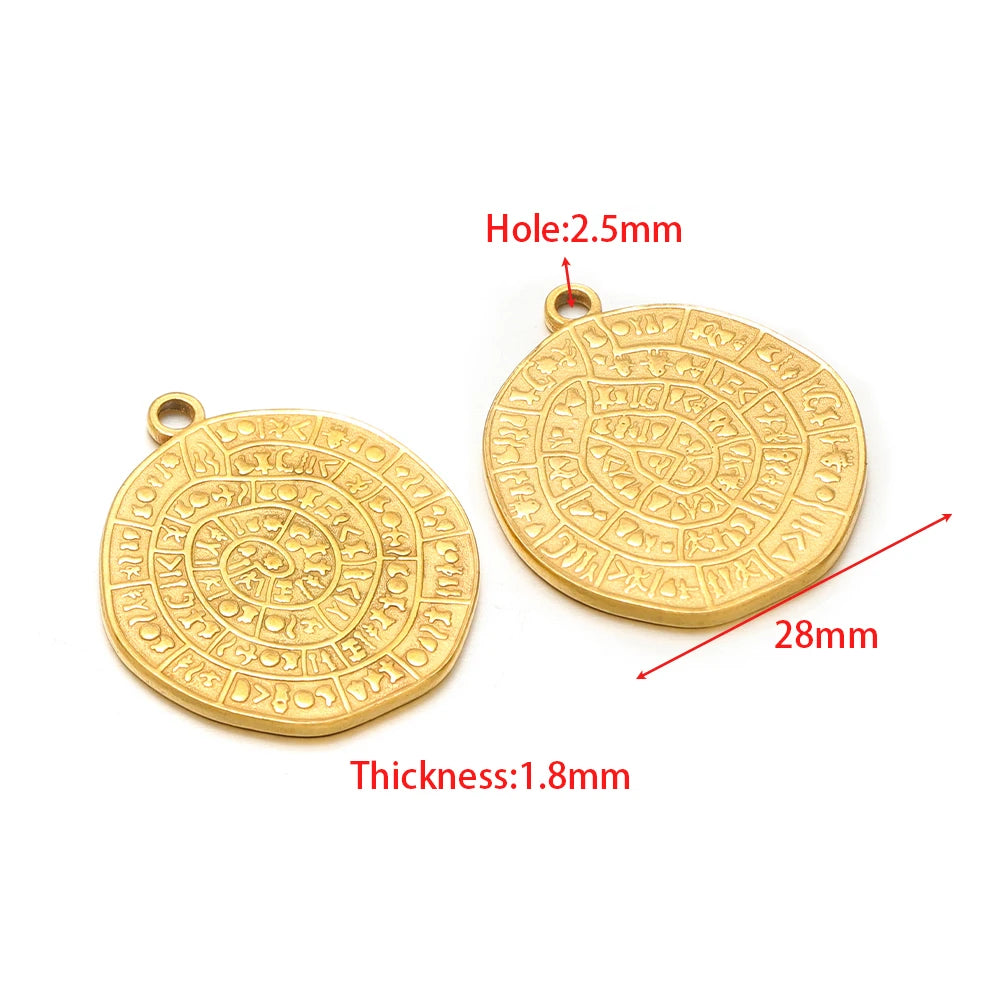 5pcs Waterproof Stainless Steel Embossed Charms Retro Viking Rune Pendant for DIY Jewelry Making Bracelet Necklace Material Bulk