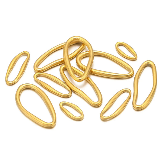 Gold irregular oval metal charm links for DIY jewelry, set of 5
