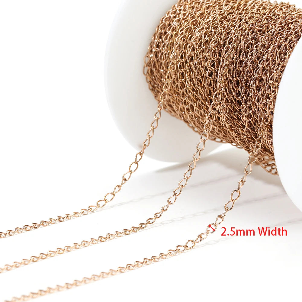 Rose gold extension tail chain with 2.5mm link width and small oval chain loops