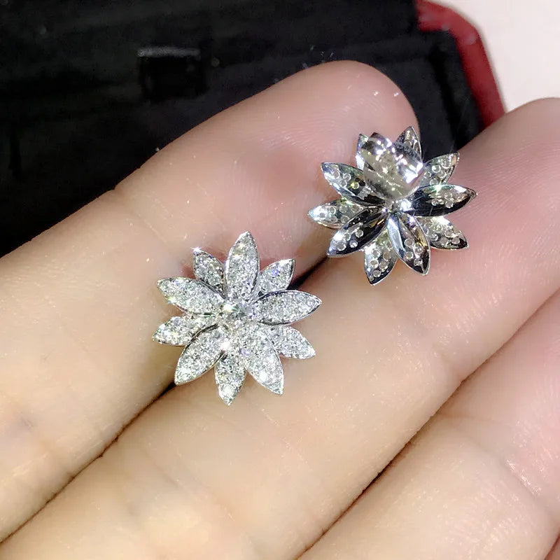 Micro Paved CZ Sparkling Piercing Crystal Flower Stud Earrings m06