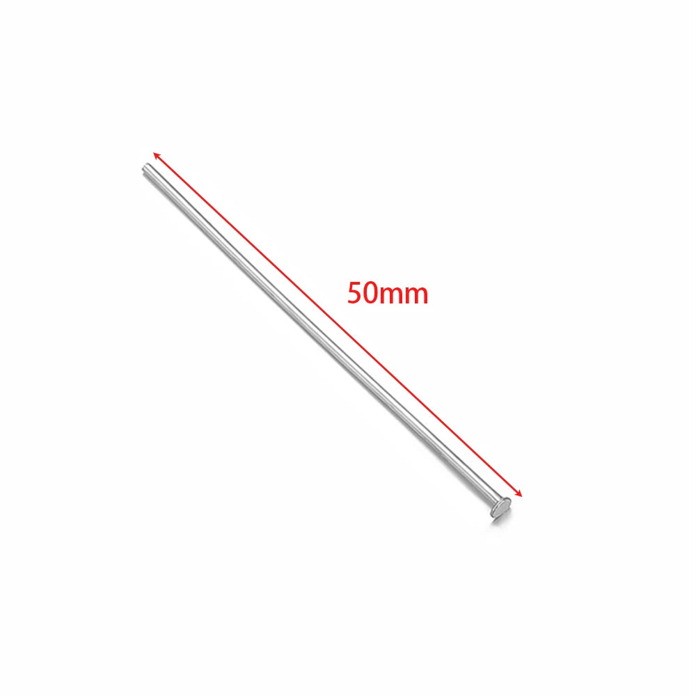 Silver T-eye pin with ball head and loop eye, length 50mm
