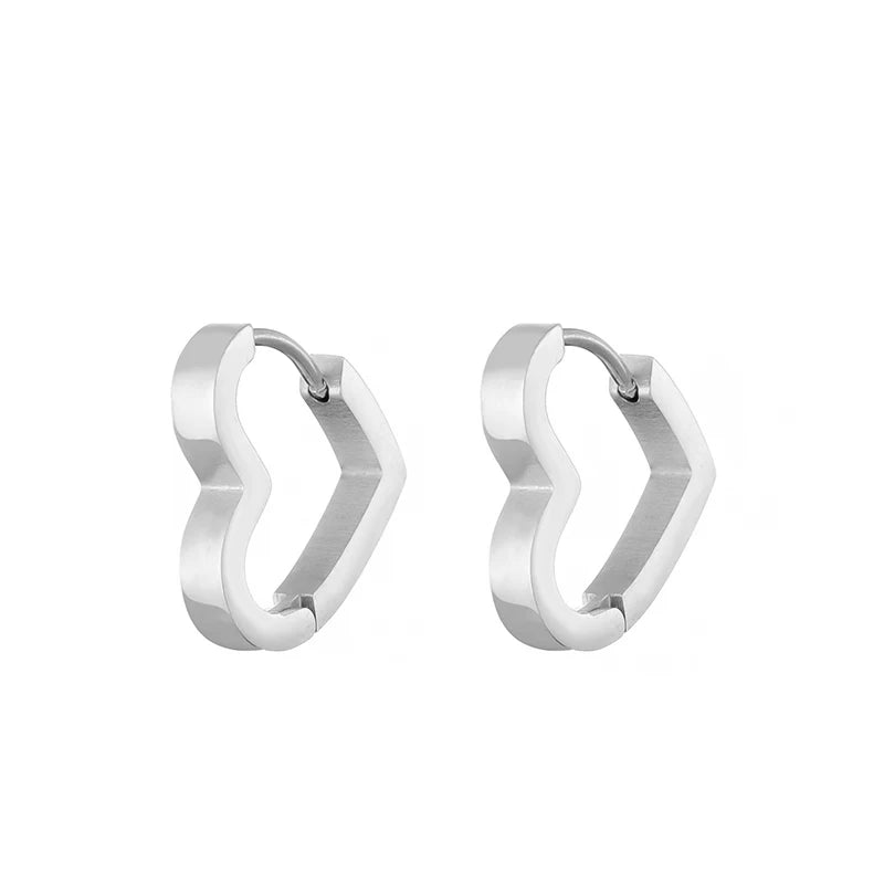 Silver glossy wavy geometric hoop earrings in stainless steel