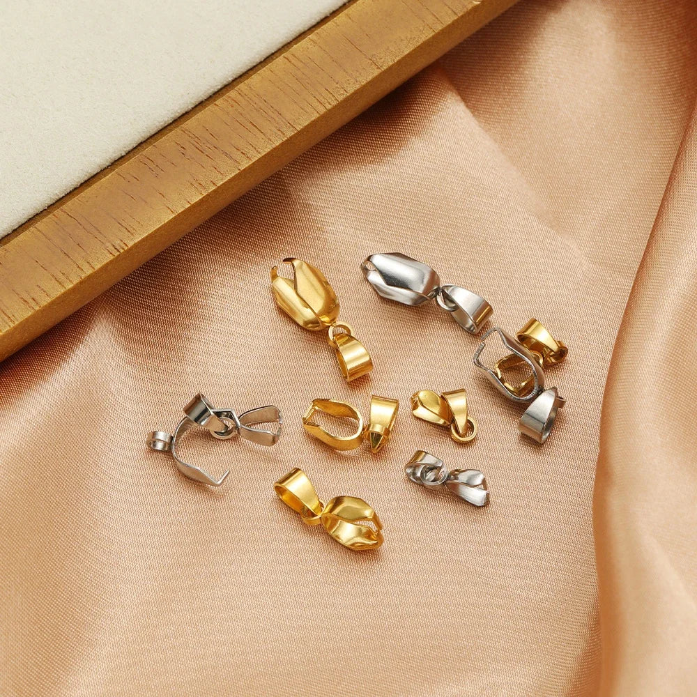 Mixed gold and silver loop bail connectors, small pinch clips for DIY jewelry