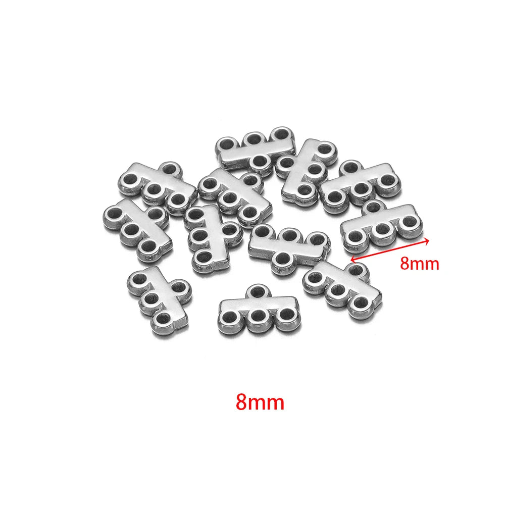 Silver-tone multilayer clasp bail connectors, compact bar links with side holes, 8mm