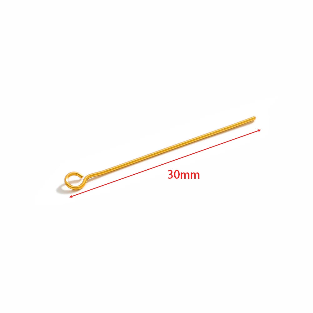 Gold eye pins with loop, stainless steel T-flat head, 30mm length