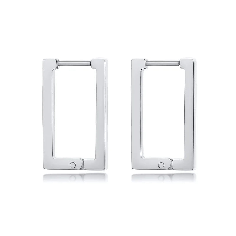 Silver-tone rectangular hoop earrings with hinged closures