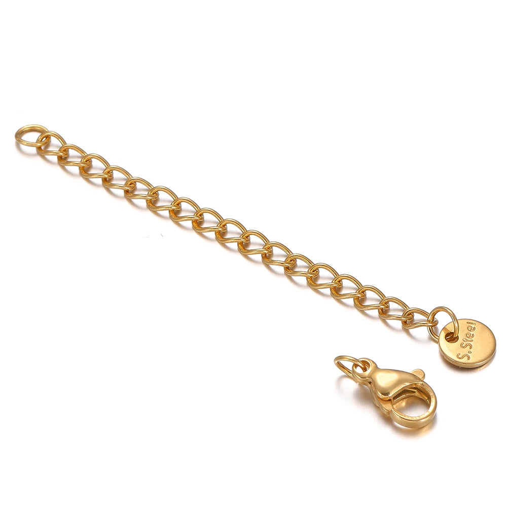 Gold lobster clasp extension tail chain with heart end charm and linked connector