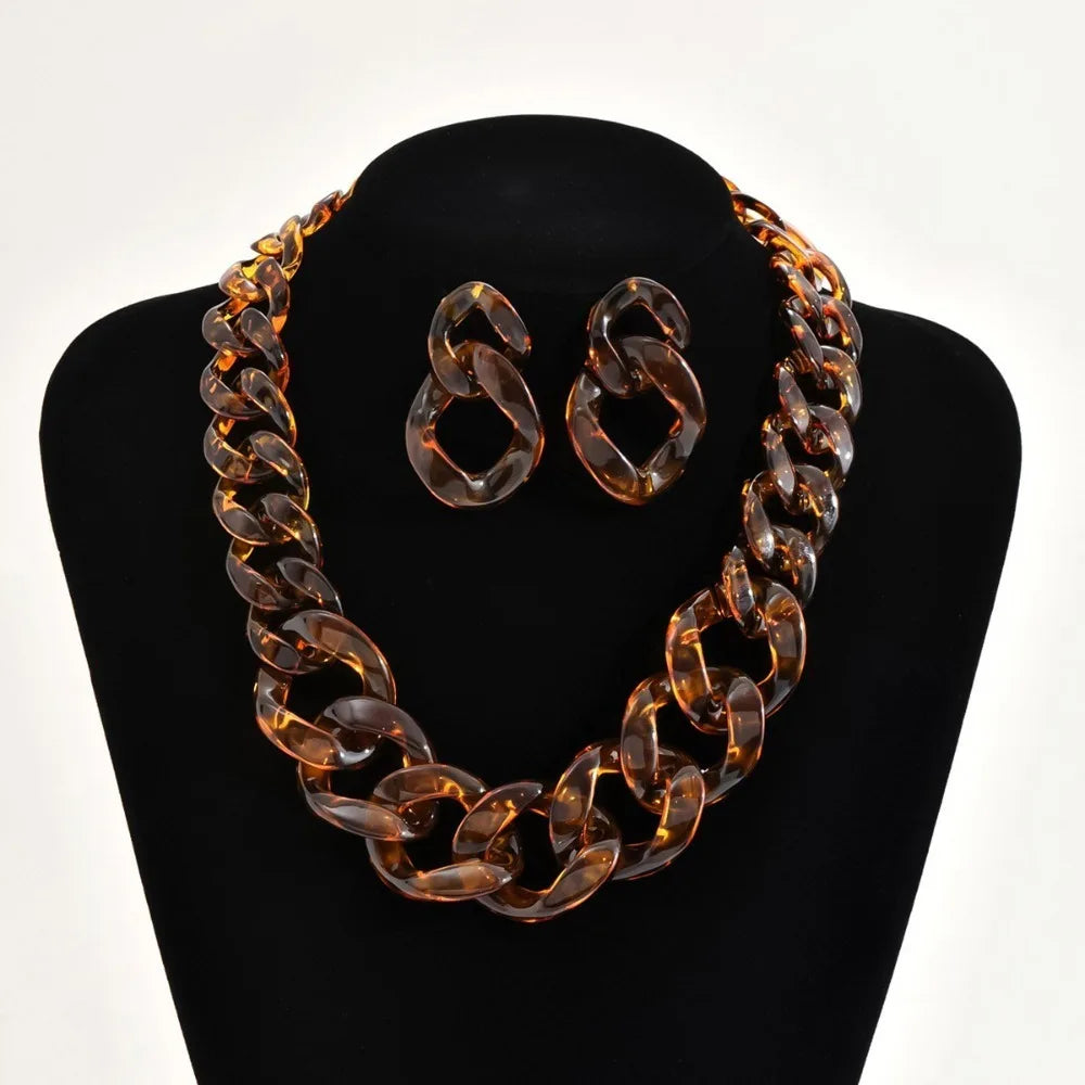 Chunky Jewelry Link Chain Vintage Earrings And Necklace Set For Women Punk Thick Choker Jewelry Gift