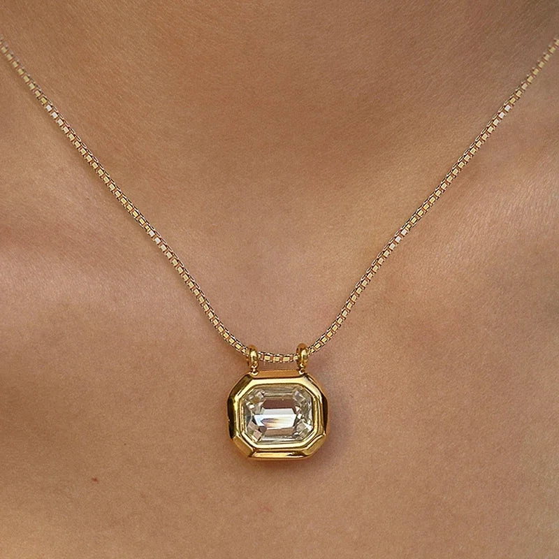 Luxury Geometric Crystal CZ Pendant Necklace for Women