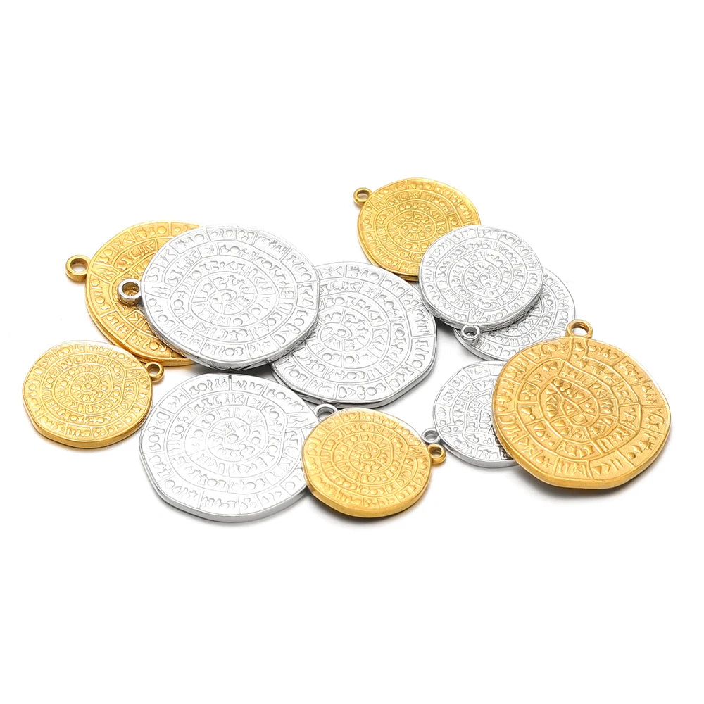 5pcs Waterproof Stainless Steel Embossed Charms Retro Viking Rune Pendant for DIY Jewelry Making Bracelet Necklace Material Bulk