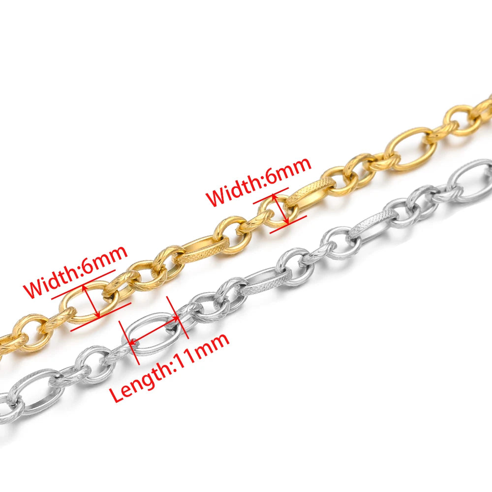 Gold and silver flat link chain, width 6mm, link length 11mm