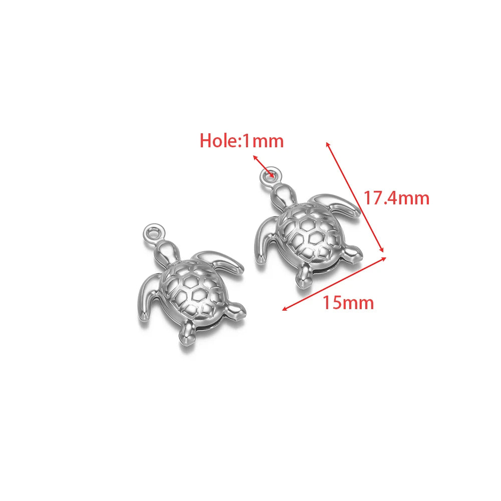 Silver-tone hollow turtle charms with hanging loops and small top hole