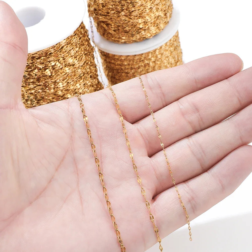 Gold flat oval cable chain strand, delicate oval link style