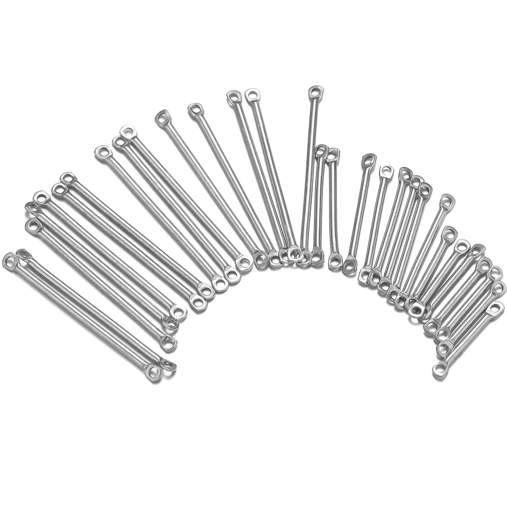 Silver steel wire bar link connectors, long sticks with end loop holes, jewelry findings