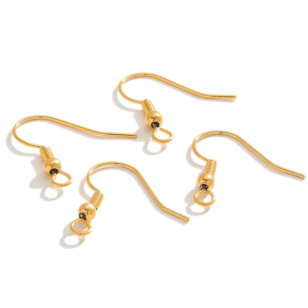 Stainless steel spring earring hooks with round bead and clasp, gold color
