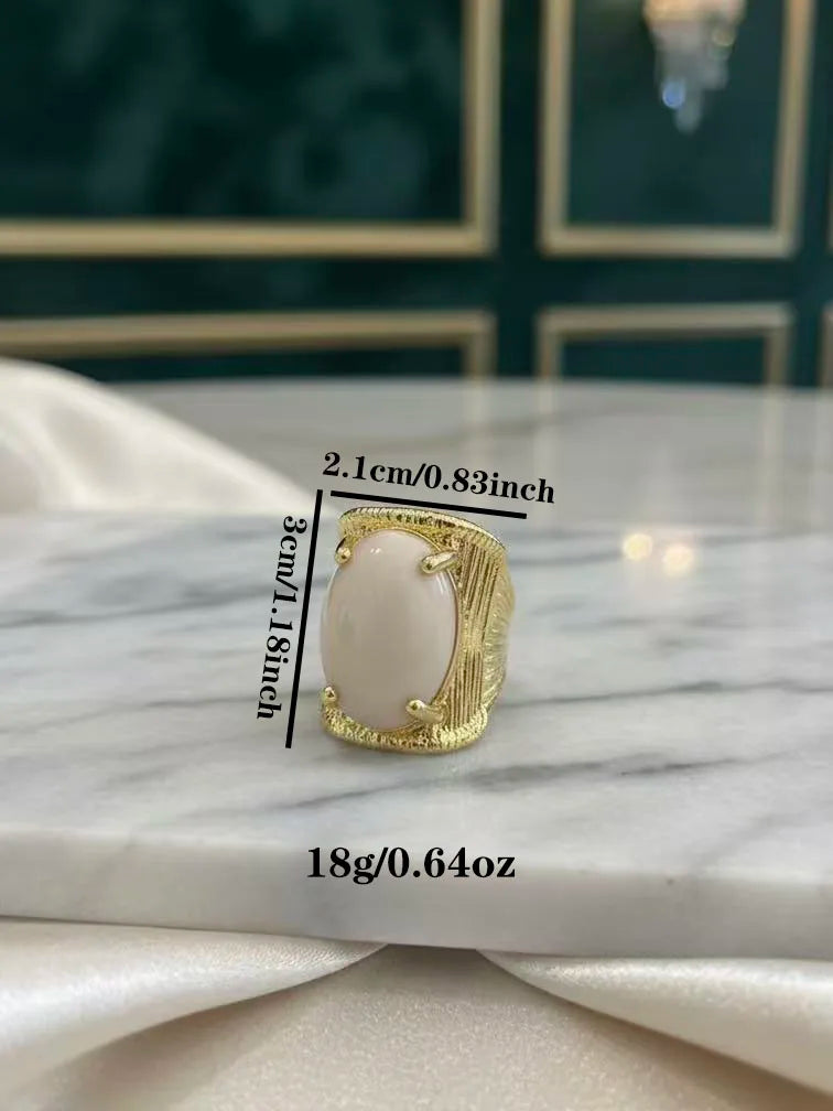 Exaggerated Imitation Gemstone Geometric Stripe Wide Rings Vintage Chunky Metal Ring for Women Jewelry Gifts