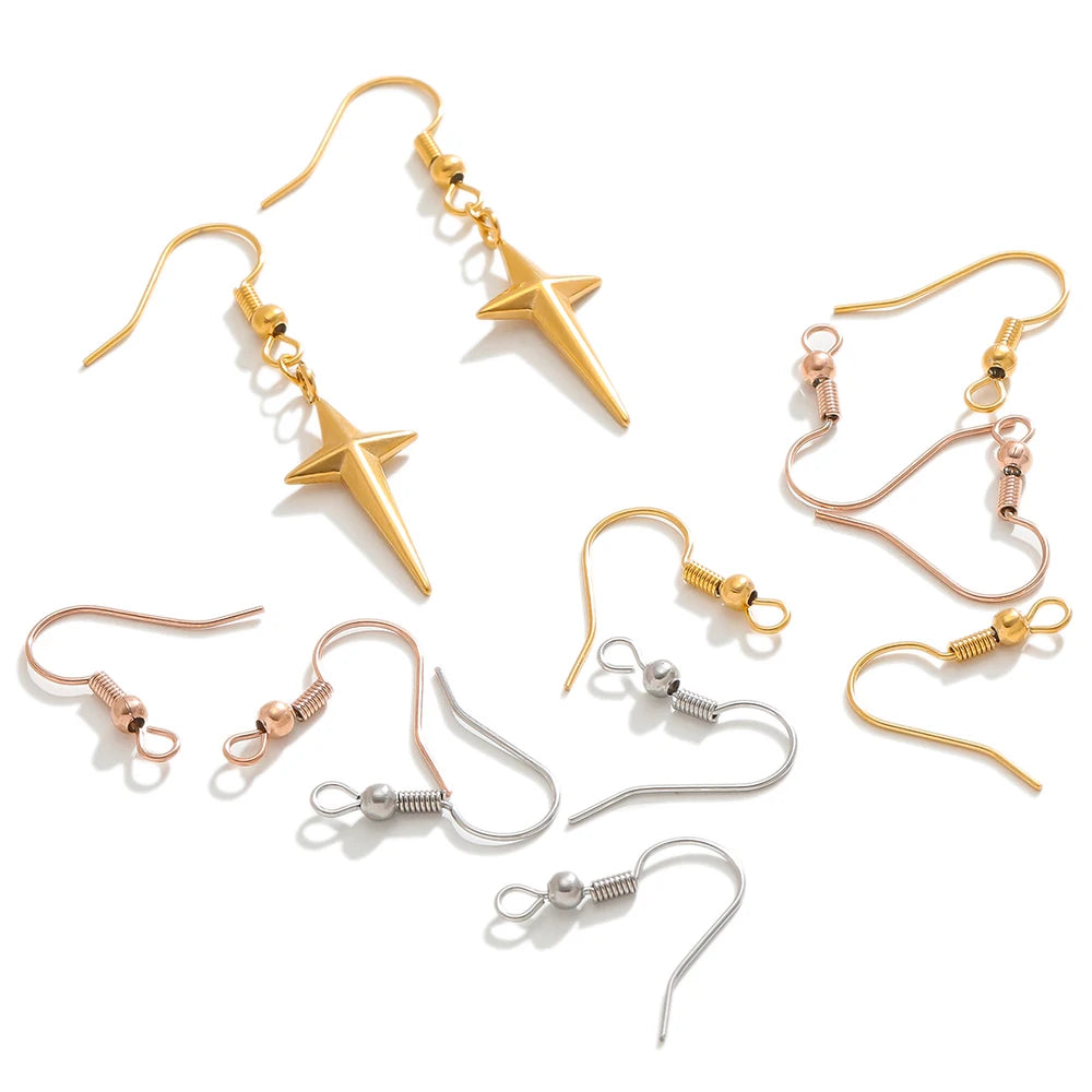 Earring hooks with spring bead and star dangle, rose gold and gold tones