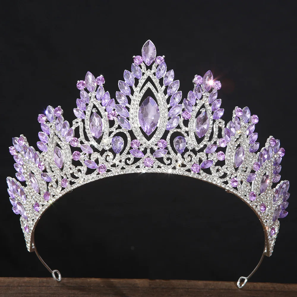 Lavender purple rhinestone tiara headband with teardrop stones and silver-tone setting