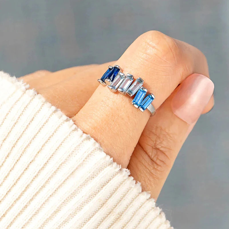 Trendy Blue Geometric Zirconia Ring Chic Engagement Jewelry  m11