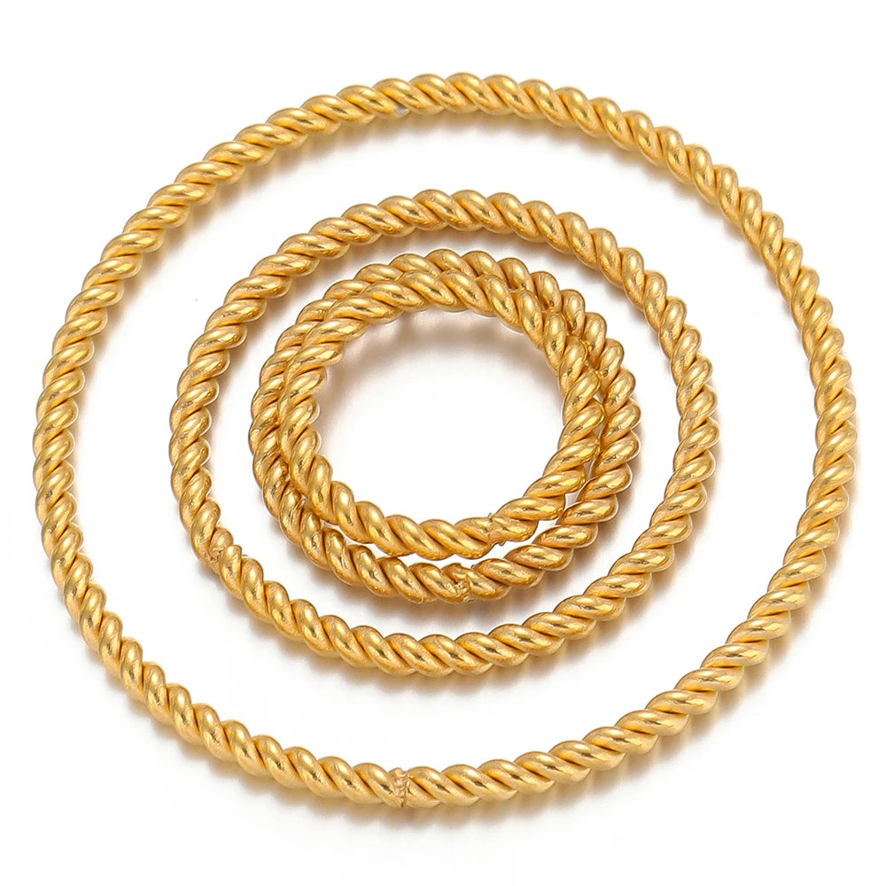 Gold spiral twisted round hoop ear wire connectors, large circular rings