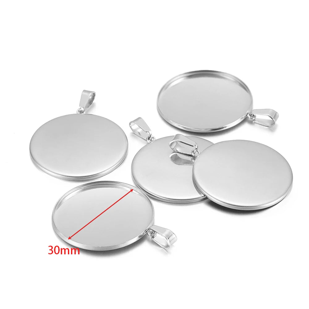Steel round cabochon bezel blank tray settings with clamp bails, 30mm size