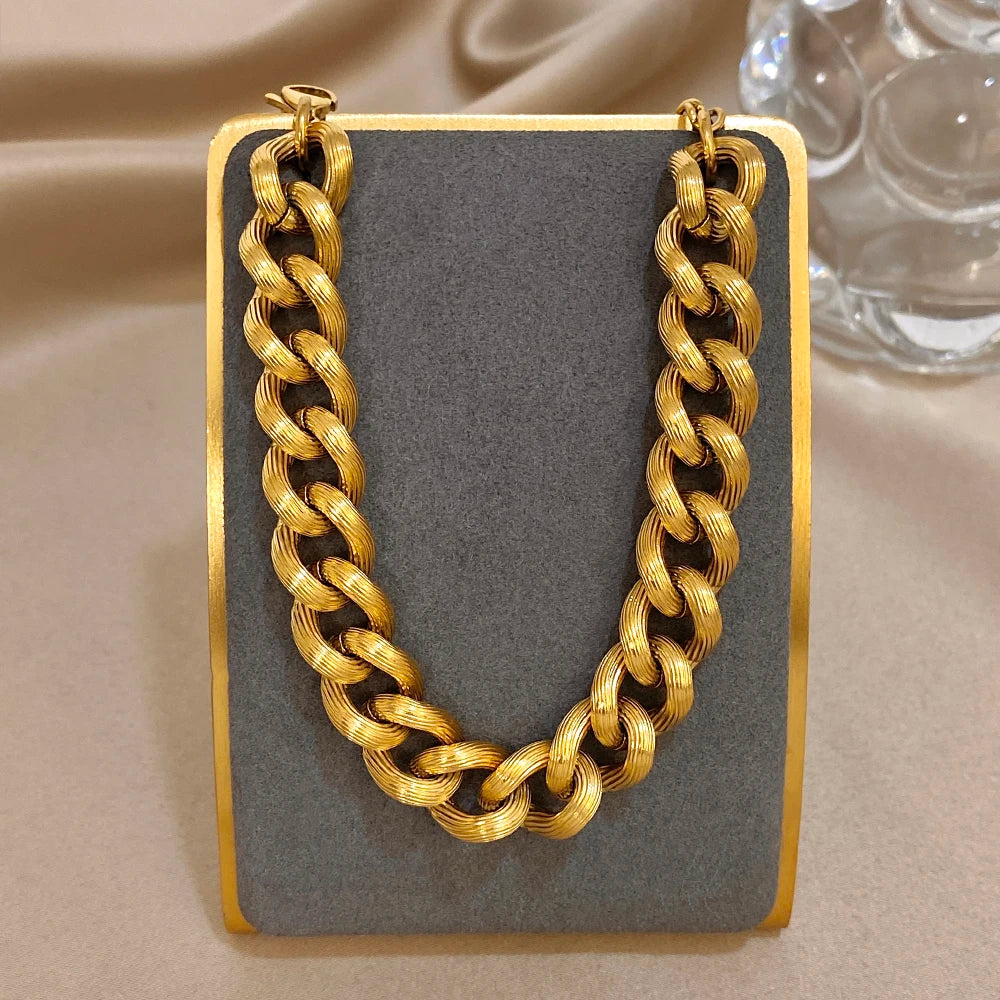 Vintage Geometric Woven Textured Thick Chain Bracelet Classic Stainless Steel Gold Plated Wrist Bracelets Waterproof Jewelry