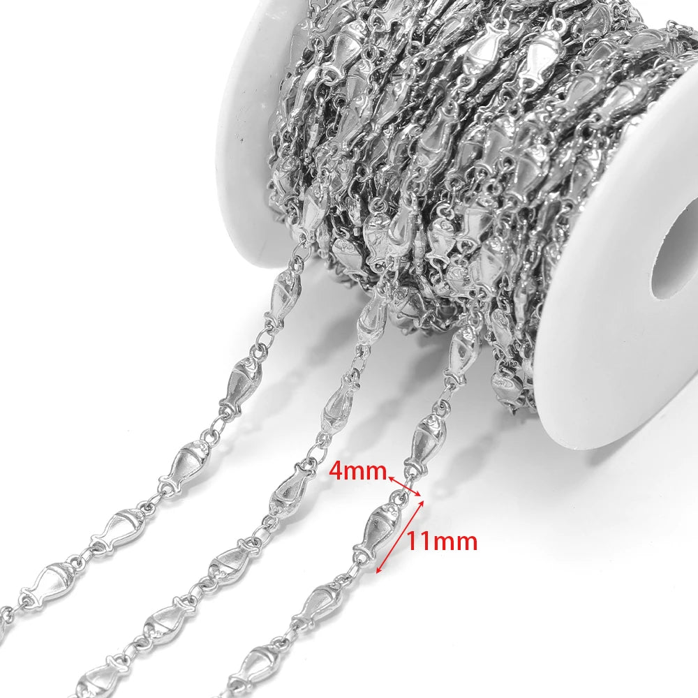 Starfish charm chain, silver-tone metal chain with starfish-shaped connector charms