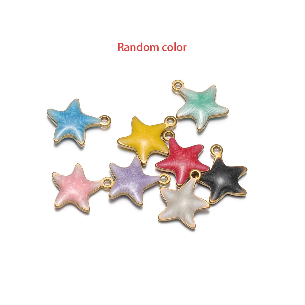 Random-color enamel star charms with gold-tone loops for DIY jewelry making