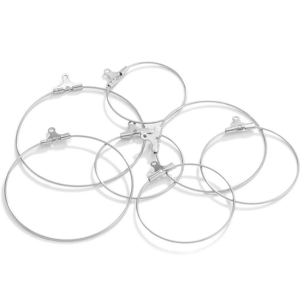 Silver color stainless steel hoop earring findings with clasp hooks, assorted pairs