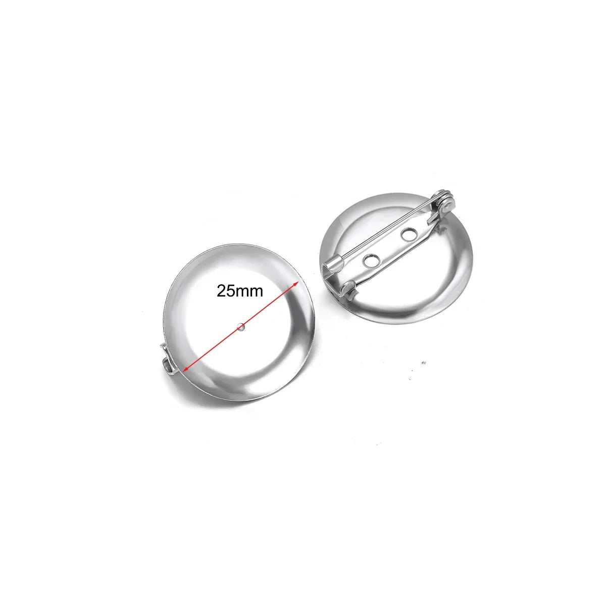 Silver-tone stainless steel brooch base cabochon setting with pin, 25mm round