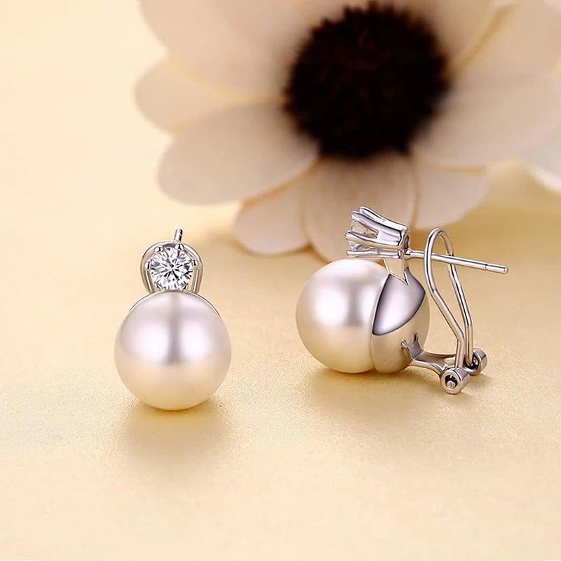 Graceful Simulated Pearl Trendy Piercing Stud Earrings For Women CZ Jewelry M22