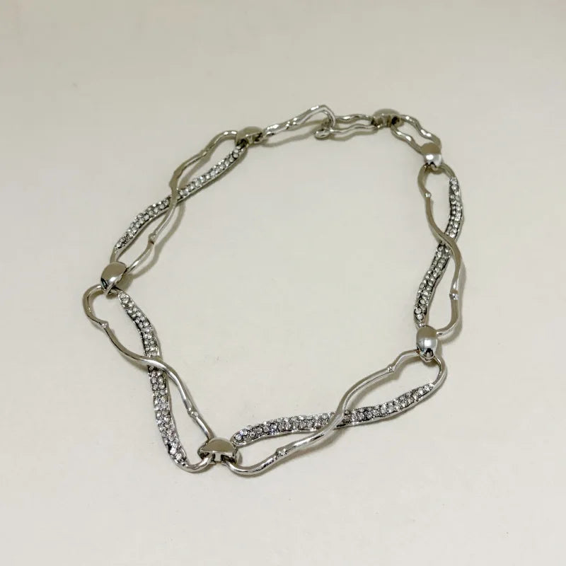 Big Luxury Women Retro Gold-plated Short Chunky Necklace Thick Chain Splicing Metal Choker Jewelry