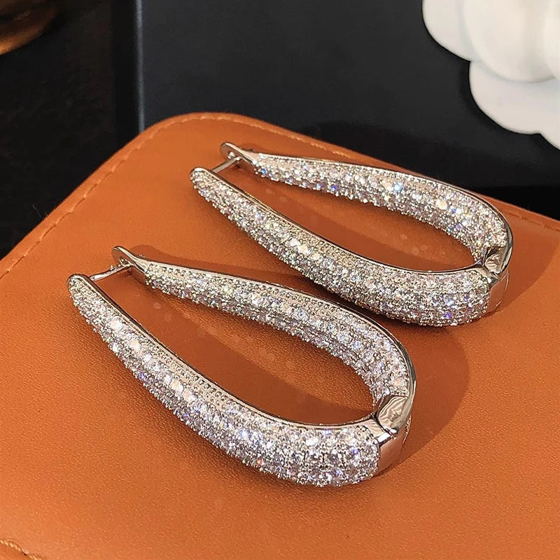 Fashion Silver Color Hoop Earrings Party Zirconia Jewelry m04