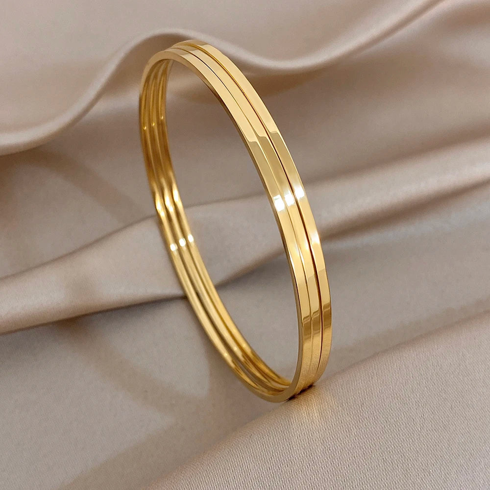 Glossy Multiple Balls Stainless Steel Cuff Bangle for Women Exaggerated Gold Plated Chunky Bracelets Waterproof Jewelry Set