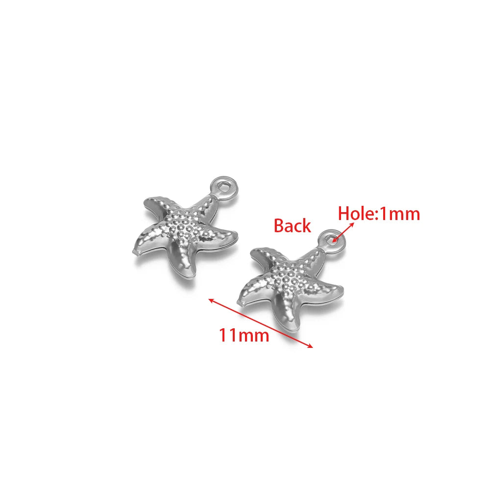 Hollow starfish pendant charm, steel-tone stainless steel, 1mm loop hole, textured surface
